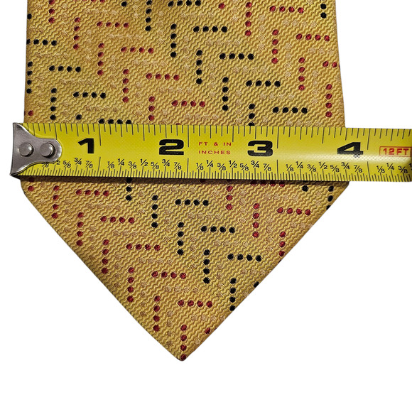 Jos. A. Bank Yellow Silk Tie Made in Italy Geometric Red Black Dot Pattern 3.75” - Picture 4 of 6